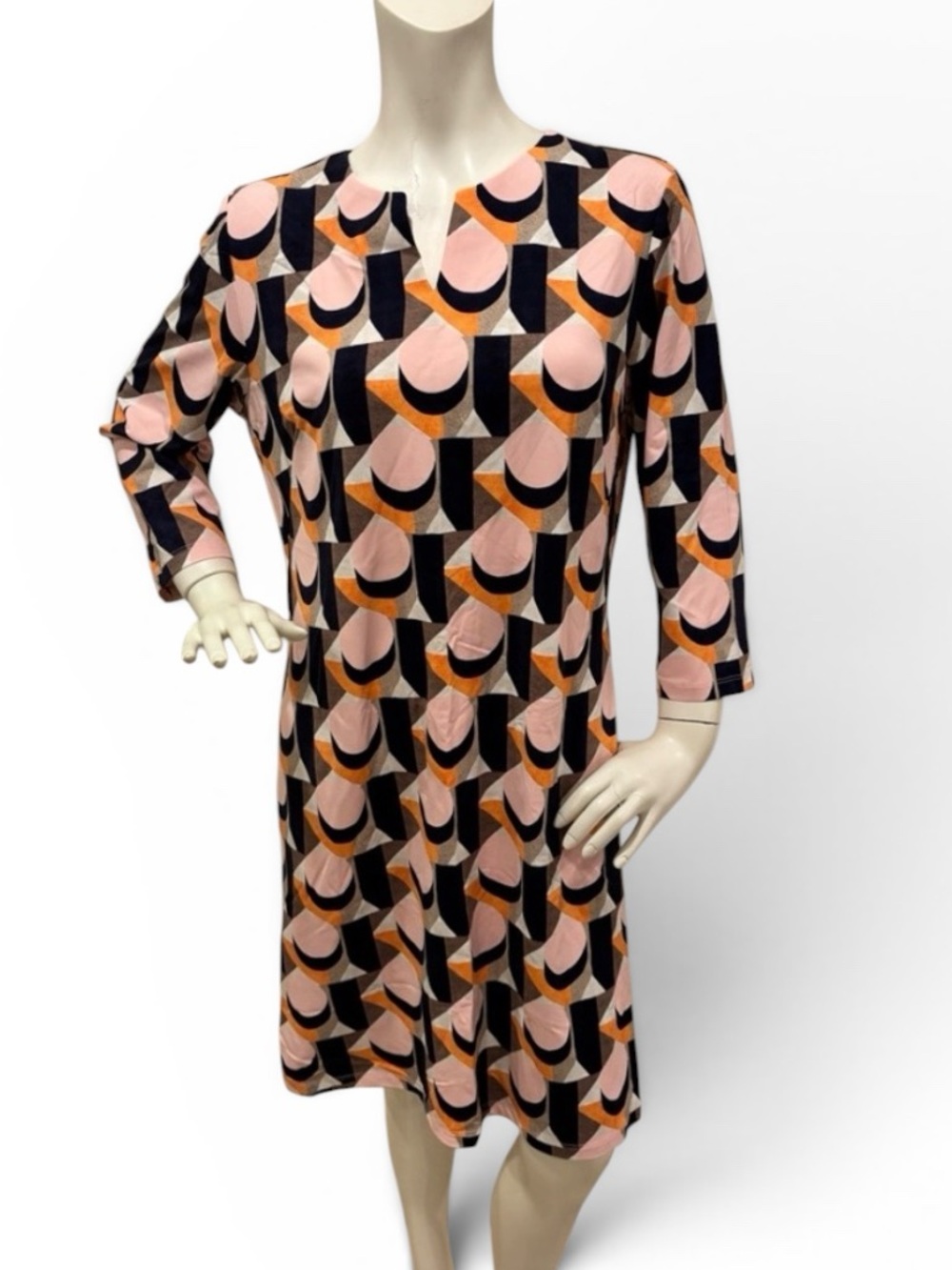 J. McLaughlin Carly Multicolor Geometric Sheath Dress in Navy, Pink & Brown, XL